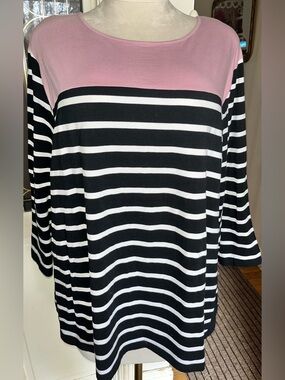 Chaps Pink & Black Striped Top 3X Plus Size Casual Preppy